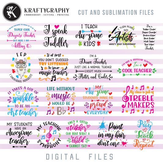 Cute Teacher SVG Bundle, Funny Teacher PNG Files, Autism Teacher Dxf Laser Cut Files, Teacher Sayings SVG Decals, Teacher Quotes Clip Art-Kraftygraphy