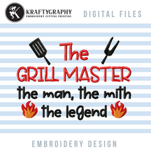 Load image into Gallery viewer, Bbq machine embroidery patterns - grill master embroidery sayings for aprons-Kraftygraphy
