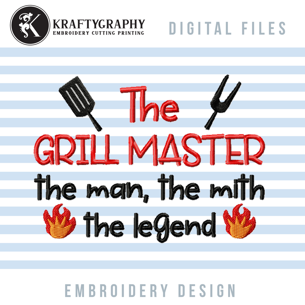 Bbq machine embroidery patterns - grill master embroidery sayings for aprons-Kraftygraphy