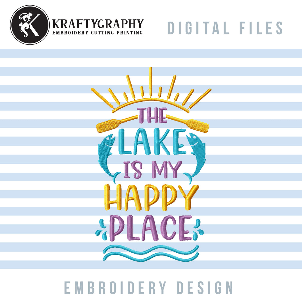 The Lake Is My Happy Place Embroidery Designs, Camping Machine Embroidery Designs, Fishing Cap Embroidery Designs, Mountain Embroidery Pattern, Embroidery Summer Hats, Beach Towel Embroidery, Lake Pes,-Kraftygraphy