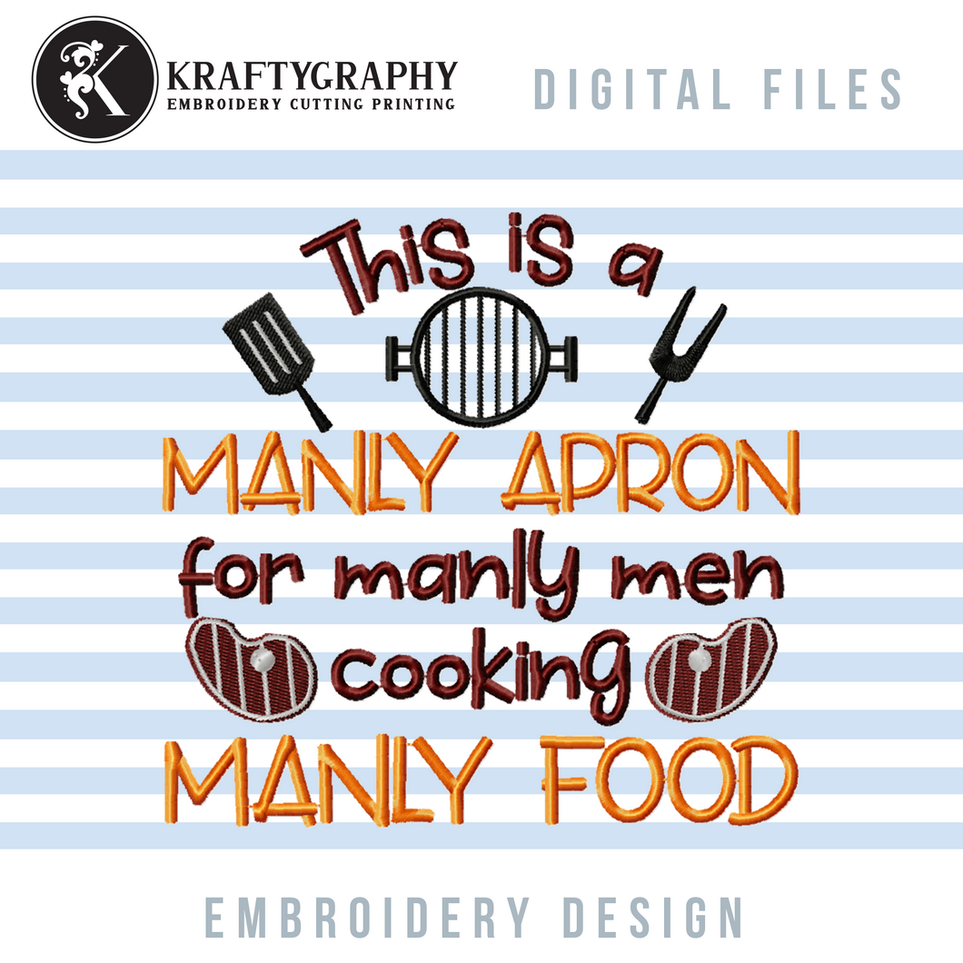 Manly apron embroidery designs for machine, bbq embroidery designs-Kraftygraphy