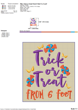 Load image into Gallery viewer, Halloween Machine Embroidery Designs, Halloween Mask Embroidery Patterns, Trick or Treat From 6 Feet Embroidery Sayings, Halloween Kids Embroidery Files, Halloween Word Art Embroidery, Tote Bag Embroidery for Halloween, Candy Embroidery Pes-Kraftygraphy
