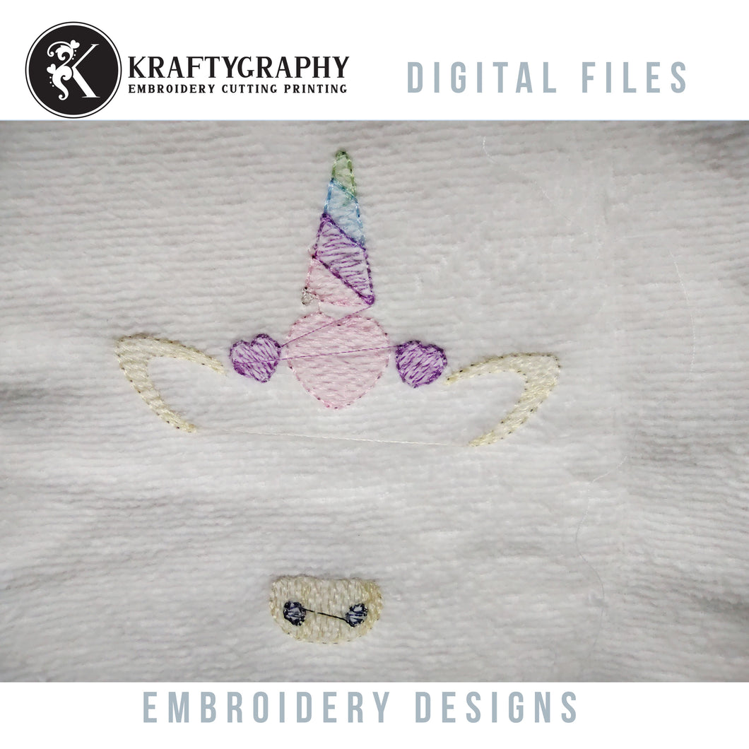 Unicorn Face With Hearts Monogram Frame Machine Embroidery Design for Girls-Kraftygraphy
