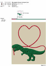 Load image into Gallery viewer, Monogram embroidery of a dinosaur with a heart for kids clothing machine embroidered projects.-Kraftygraphy
