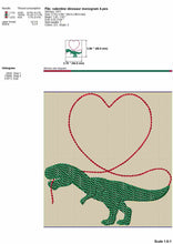 Load image into Gallery viewer, Monogram embroidery of a dinosaur with a heart for kids clothing machine embroidered projects.-Kraftygraphy
