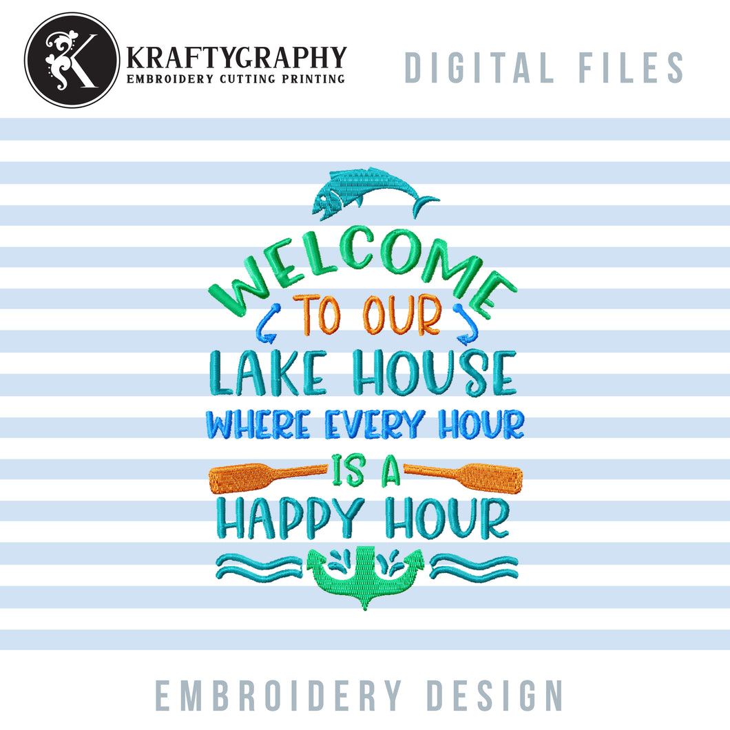 Welcome to Our Lake House Machine Embroidery Designs, Mountain Lake Embroidery Designs, Camping Embroidery Patterns, Embroidery on Sweatshirt, Lake Pillow Covers Embroidery,-Kraftygraphy