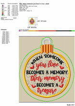 Load image into Gallery viewer, ITH Memorial Christmas ornaments embroidery design, when someone you love becomes a memory-Kraftygraphy
