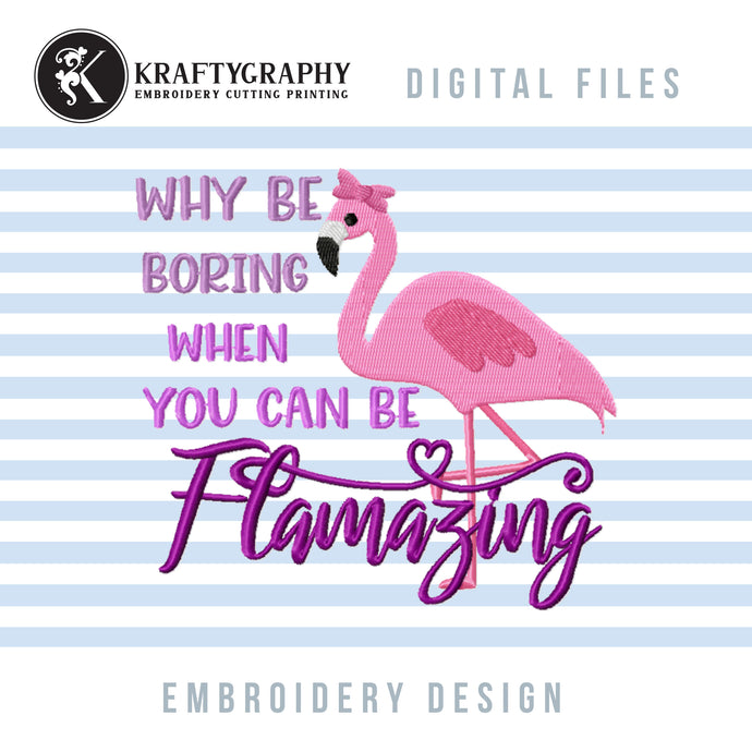 Flamingo Machine Embroidery Designs, Tropical Embroidery Patterns, Pink Flamingo Embroidery Sayings, Summer Pes Files, Cute Bird Jef-Kraftygraphy