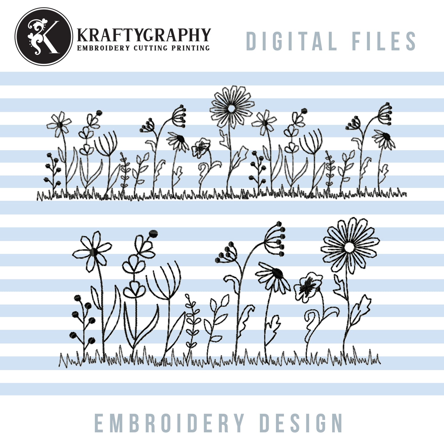 Wildflower Embroidery Designs, Floral Borders Embroidery Patterns, Flower Outline Pes Files, Simple Flowers Embroidery Files, Easy Flowers Jef Files, Daisy Hus Files, Small Flowers, Mini Flowers, Embroidery Bundle, Ith Embroidery, Cute Flowers-Kraftygraphy