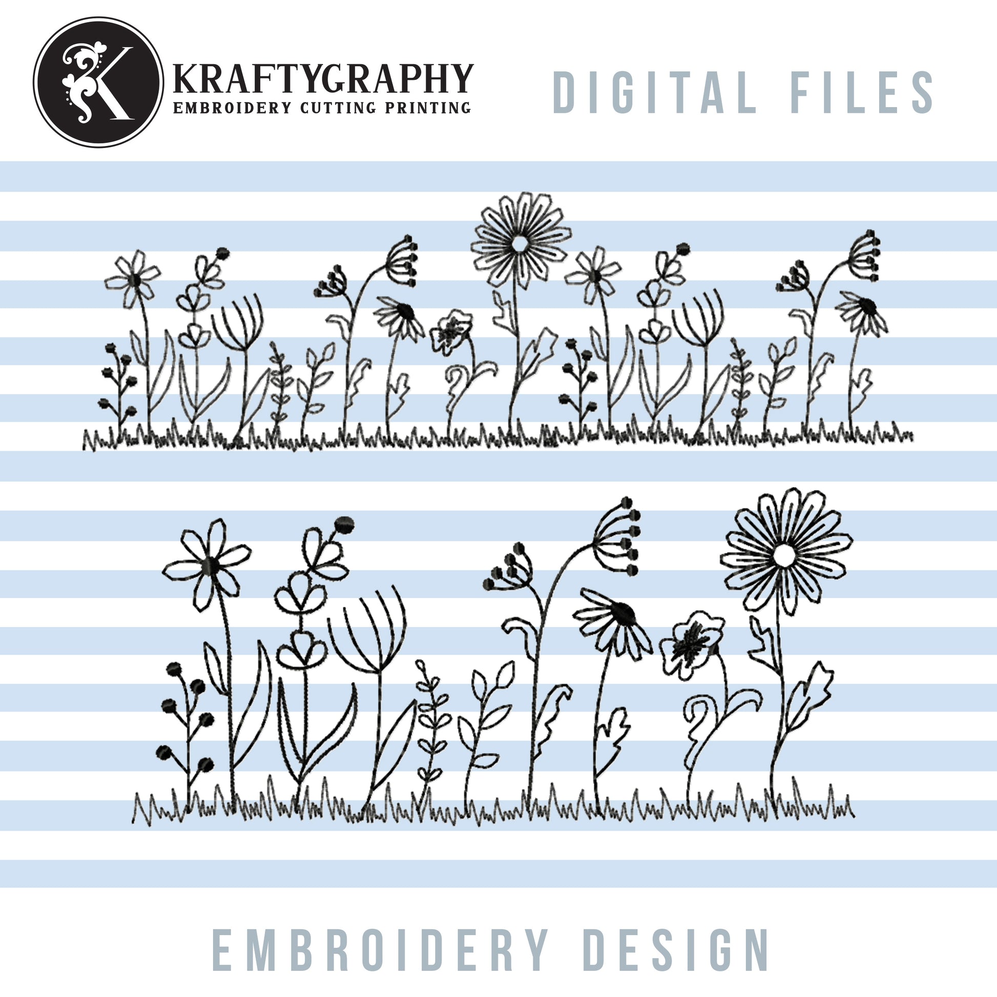 Wildflower Embroidery Designs, Floral Borders Embroidery Patterns, Flower Outline Pes Files, Simple Flowers Embroidery Files, Easy Flowers Jef Files, Daisy Hus Files, Small Flowers, Mini Flowers, Embroidery Bundle, Ith Embroidery, Cute Flowers-Kraftygraphy