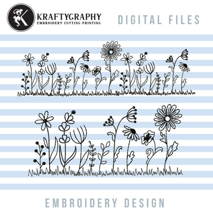 Wildflower Embroidery Designs, Floral Borders Embroidery Patterns, Flower Outline Pes Files, Simple Flowers Embroidery Files, Easy Flowers Jef Files, Daisy Hus Files, Small Flowers, Mini Flowers, Embroidery Bundle, Ith Embroidery, Cute Flowers-Kraftygraphy