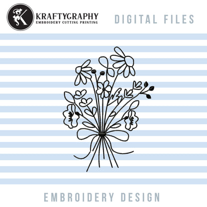 Wild Flower Bouquet Embroidery Designs, Wildflowers Embroidery Patterns, Bouquet of Wildflowers Machine Embroidery Files, Flowers Embroidery Outline, Daisy Bouquet Single Line Embroidery, Simple Floral Pes Files-Kraftygraphy