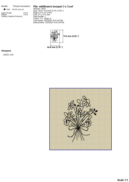 Wild Flower Bouquet Embroidery Designs, Wildflowers Embroidery Patterns, Bouquet of Wildflowers Machine Embroidery Files, Flowers Embroidery Outline, Daisy Bouquet Single Line Embroidery, Simple Floral Pes Files-Kraftygraphy