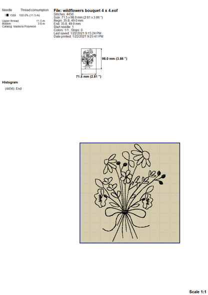 Wild Flower Bouquet Embroidery Designs, Wildflowers Embroidery Patterns, Bouquet of Wildflowers Machine Embroidery Files, Flowers Embroidery Outline, Daisy Bouquet Single Line Embroidery, Simple Floral Pes Files-Kraftygraphy