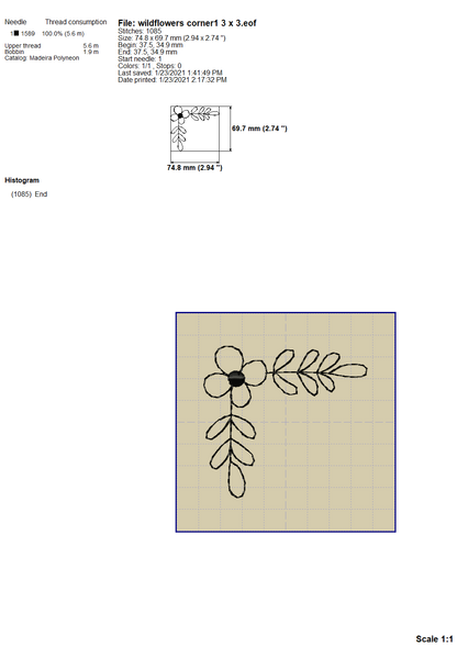 Floral Corner Borders Embroidery Outline, Wildflower Frame Embroidery Designs, Small Flowers Border Embroidery Patterns, Single Line Frame Embroidery, Doodle Embroidery, Sketch Embroidery, Redwork Pes Files-Kraftygraphy