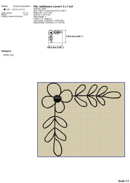 Floral Corner Borders Embroidery Outline, Wildflower Frame Embroidery Designs, Small Flowers Border Embroidery Patterns, Single Line Frame Embroidery, Doodle Embroidery, Sketch Embroidery, Redwork Pes Files-Kraftygraphy