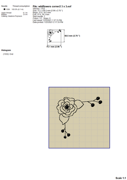 Floral Corner Borders Embroidery Outline, Wildflower Frame Embroidery Designs, Small Flowers Border Embroidery Patterns, Single Line Frame Embroidery, Doodle Embroidery, Sketch Embroidery, Redwork Pes Files-Kraftygraphy