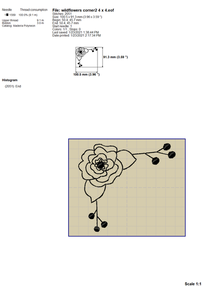 Floral Corner Borders Embroidery Outline, Wildflower Frame Embroidery Designs, Small Flowers Border Embroidery Patterns, Single Line Frame Embroidery, Doodle Embroidery, Sketch Embroidery, Redwork Pes Files-Kraftygraphy