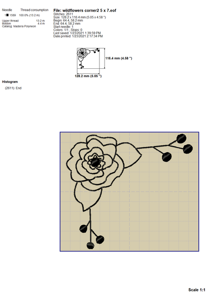 Floral Corner Borders Embroidery Outline, Wildflower Frame Embroidery Designs, Small Flowers Border Embroidery Patterns, Single Line Frame Embroidery, Doodle Embroidery, Sketch Embroidery, Redwork Pes Files-Kraftygraphy