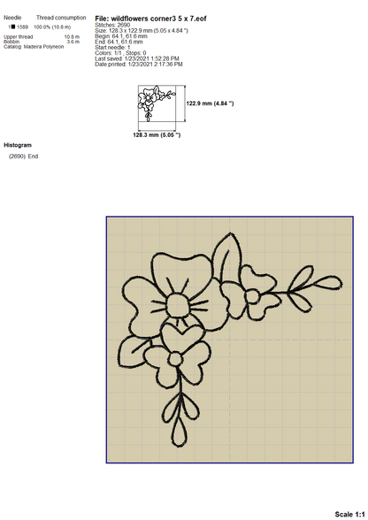 Floral Corner Borders Embroidery Outline, Wildflower Frame Embroidery Designs, Small Flowers Border Embroidery Patterns, Single Line Frame Embroidery, Doodle Embroidery, Sketch Embroidery, Redwork Pes Files-Kraftygraphy