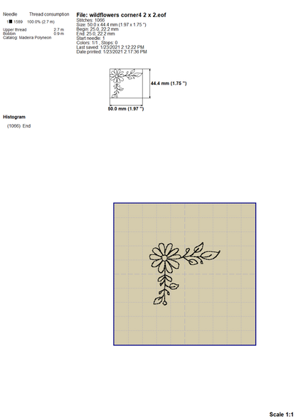 Floral Corner Borders Embroidery Outline, Wildflower Frame Embroidery Designs, Small Flowers Border Embroidery Patterns, Single Line Frame Embroidery, Doodle Embroidery, Sketch Embroidery, Redwork Pes Files-Kraftygraphy