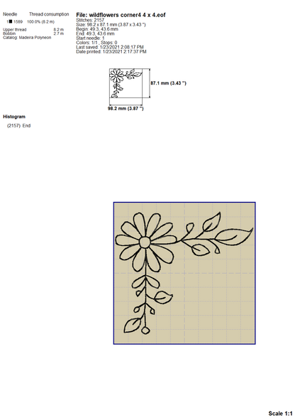 Floral Corner Borders Embroidery Outline, Wildflower Frame Embroidery Designs, Small Flowers Border Embroidery Patterns, Single Line Frame Embroidery, Doodle Embroidery, Sketch Embroidery, Redwork Pes Files-Kraftygraphy