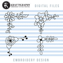 Load image into Gallery viewer, Floral Corner Borders Embroidery Outline, Wildflower Frame Embroidery Designs, Small Flowers Border Embroidery Patterns, Single Line Frame Embroidery, Doodle Embroidery, Sketch Embroidery, Redwork Pes Files-Kraftygraphy
